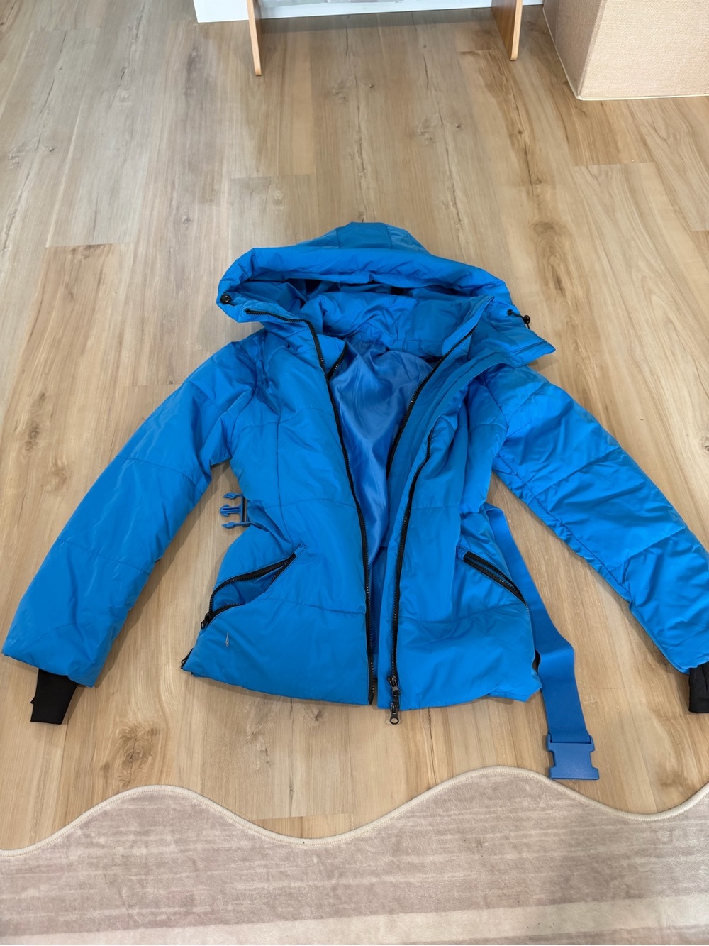 Blue Women's Puffer Jacket with Hood